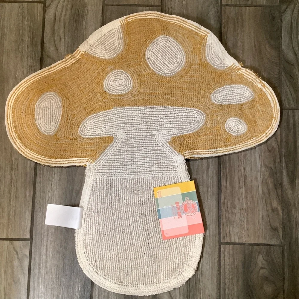 Good Vibes Only Yellow Mushroom Bath Rug